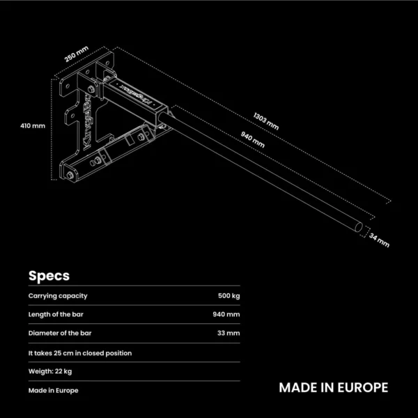 Dimensions et caractéristiques de la Barre de traction murale "Kingsbox 3 seconds pull-up bar"