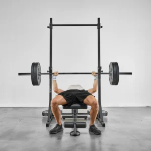 Barre de traction Eric Flag Slide bar 2.0 - En position rack de musculation pour développé couché