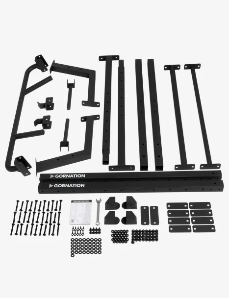 Station de Traction Premium Gornation - Image des différentes pièces et visserie à assembler composant le colis à la livraison